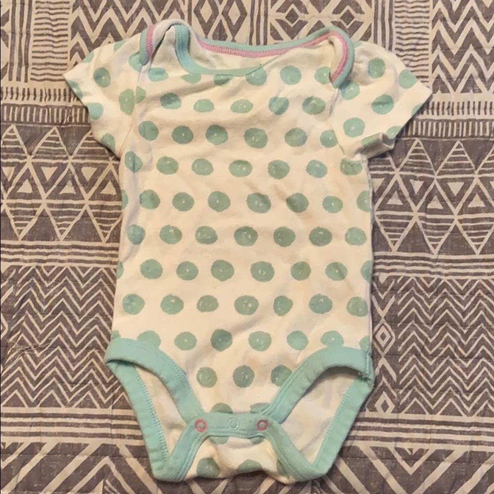 White with blue dot onesie